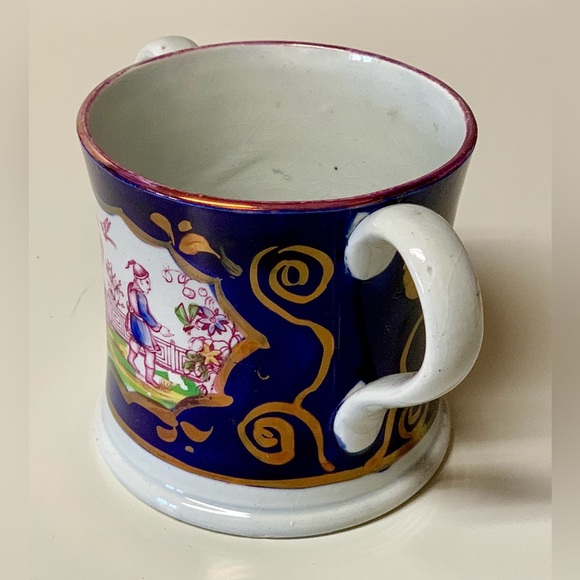 19th Century Antique Gaudy Welsh Chinoiserie Pattern Double Handled Luster Mug - Picture 8 of 16